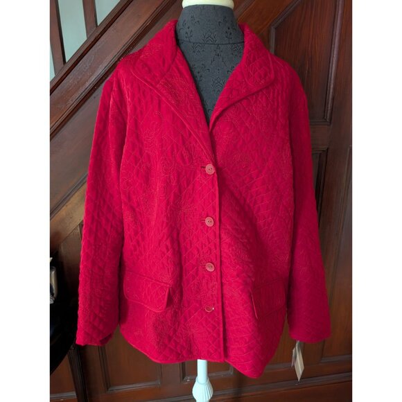 Requirements Womens Quilted Embroidered Jacket 2X Red Polyester NWT - Picture 1 of 8
